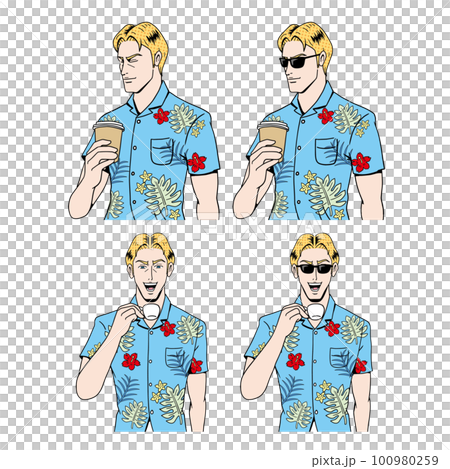 穿夏威夷襯衫的白人 100980259