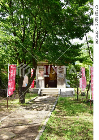 冨士河口湖町 黄金の七福神・寿老人と新緑  冨士河口湖町 黄金の七福神・寿老人と新緑  100980525