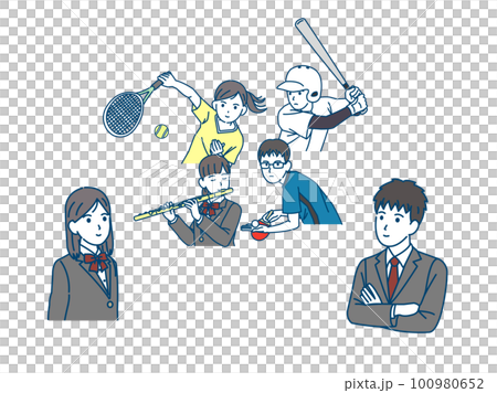 Club activities, students deciding club activities, illustrations of men and women 100980652