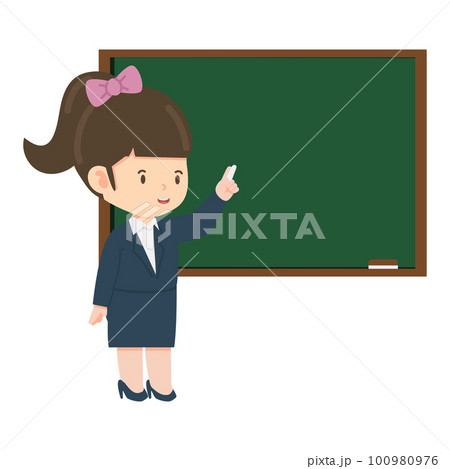 woman teacher teaching on green board 100980976