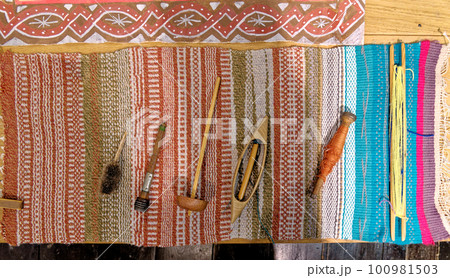 Wooden Loom Tools at Tudor House Museum Worcester - United Kingdom Wooden Loom Tools at Tudor House Museum Worcester - United Kingdom 100981503