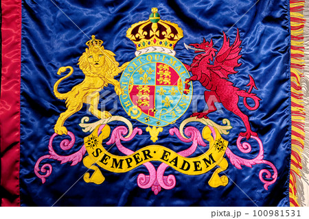 Old Royal Worcester flag at Tudor House Museum Worcester - United Kingdom Old Royal Worcester flag at Tudor House Museum Worcester - United Kingdom 100981531