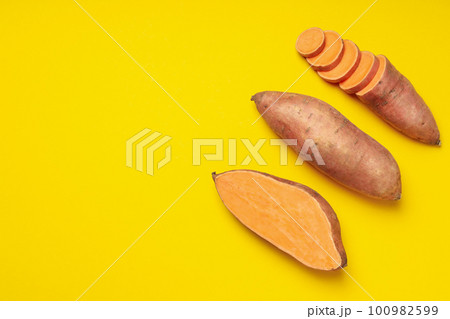 Concept of vegetables, sweet potato, space for text 100982599