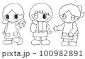 さまざまなエプロンを着た女性の線画イラスト 100982891