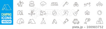 Camping, domestic and tourism thin line web icon s Camping, domestic and tourism thin line web icon s 100983732