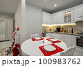 Interior of bright modern kitchen decorated for Christmas 100983762