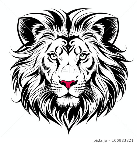 Lion's head, sticker or tatoo design, black on white background. AI generated image Lion's head, sticker or tatoo design, black on white background. AI generated image 100983821