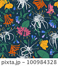 Fantastic flowers on blue, floral pattern illustration 100984328