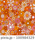 Fun retro orange floral print illustration 100984329