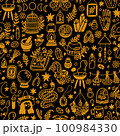 Golden witchcraft on black, pattern illustration 100984330