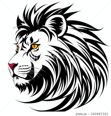 Lion's head, sticker or tatoo design, black on white background. AI generated image Lion's head, sticker or tatoo design, black on white background. AI generated image 100985382