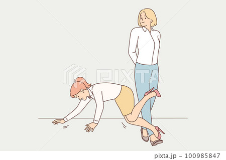 Envious woman chip female colleague  100985847
