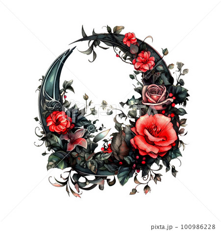 Witchy Dark Gothic Black Crescent with Red Roses Dark Fantasy Gardening Watercolor Clipart Witchy Dark Gothic Black Crescent with Red Roses Dark Fantasy Gardening Watercolor Clipart 100986228