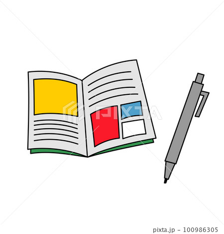 ノートとペンのラフなイラスト 100986305