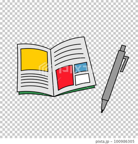 ノートとペンのラフなイラスト 100986305
