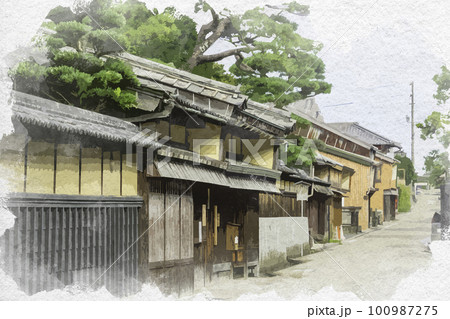 水彩画風　松阪　旧長谷川治郎兵衛家　三重県松阪市 100987275