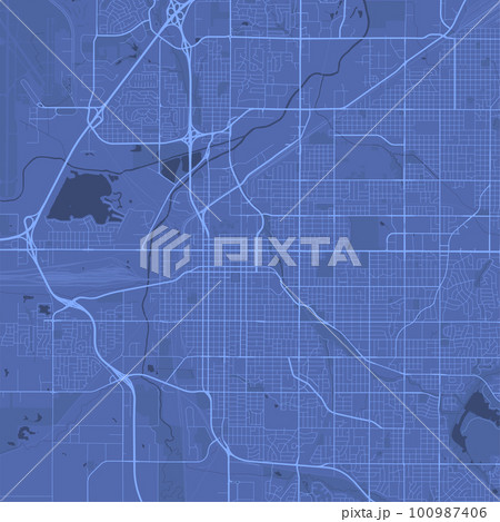 Blue Lincoln map, Nebraska, detailed municipality map. skyline panorama. Decorative graphic tourist map of Lincoln territory. Vector illustration. 100987406