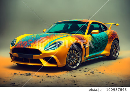 Abstract top premium sportcar unically painted. AI generated, this is not real existing model 100987648