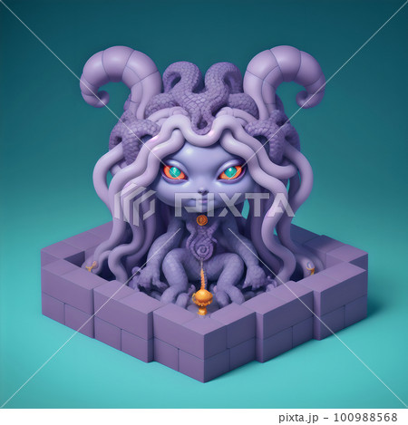 Tiny cute creepy Medusa Gorgon, 3D concept character 100988568