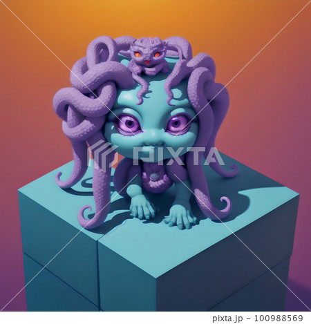 Tiny cute creepy Medusa Gorgon, 3D concept character 100988569