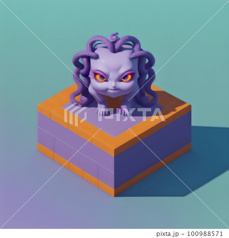 Tiny cute creepy Medusa Gorgon, 3D concept character 100988571