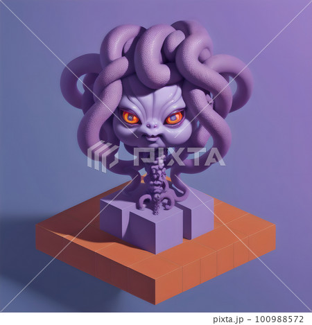 Tiny cute creepy Medusa Gorgon, 3D concept character 100988572