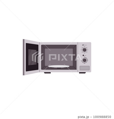 Open empty microwave oven, flat vector illustration isolated on white background. Open empty microwave oven, flat vector illustration isolated on white background. 100988850