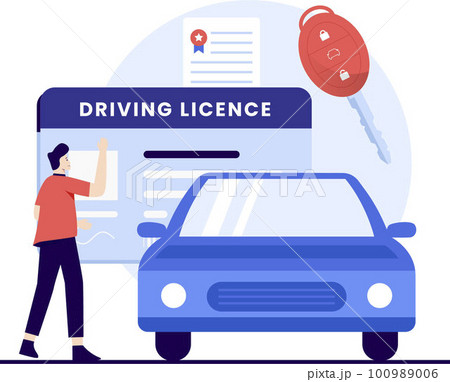 Driving licence flat design concept. Illustration for websites, landing pages, mobile applications, posters and banners. Trendy flat vector illustration Driving licence flat design concept. Illustration for websites, landing pages, mobile applications, posters and banners. Trendy flat vector illustration 100989006