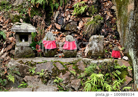 飛鳥川沿いの崖にある小さな祠 100989334
