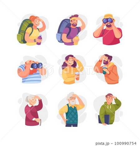 People Character Looking Into the Distance Vector Illustration Set People Character Looking Into the Distance Vector Illustration Set 100990754