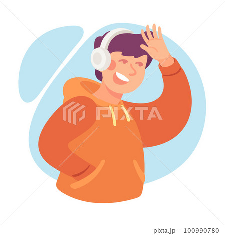Man Character with Headphones Looking Into the Distance Vector Illustration 100990780