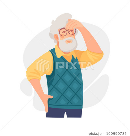 Senior Man Character Looking Into the Distance Vector Illustration 100990785