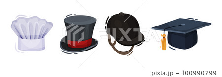 Professional Hats and Headdress with Chef Toque and Top Hat Vector Set 100990799