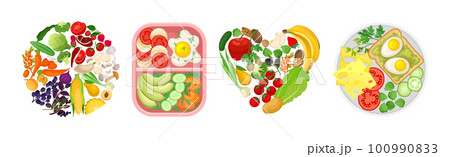 Healthy Natural Food and Organic Products Vector Composition Set 100990833
