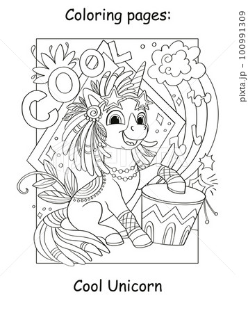 Cool unicorn on the moon coloring book vector 100991309