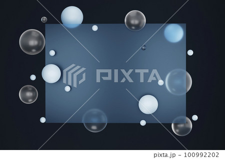 glass bubbles floating against blue background with empty space for text, 3d render 100992202