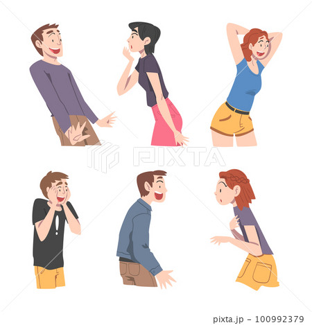 Young Man and Woman with Shocked Face Expression Vector Set 100992379