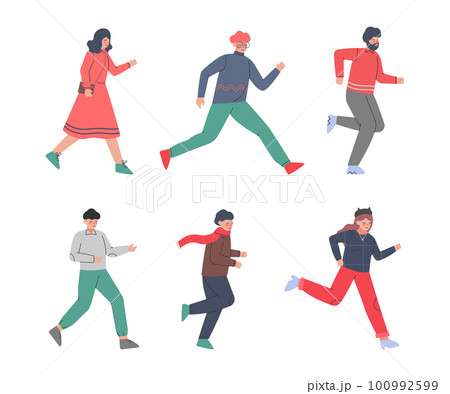 People Characters Running Hurrying Up at Work Vector Set 100992599