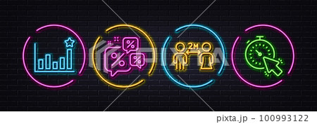 Discounts chat, Efficacy and Social distancing minimal line icons. Neon laser 3d lights. Timer icons. For web, application, printing. Sale bubbles, Business chart, Quarantine. Time management. Vector Discounts chat, Efficacy and Social distancing minimal line icons. Neon laser 3d lights. Timer icons. For web, application, printing. Sale bubbles, Business chart, Quarantine. Time management. Vector 100993122