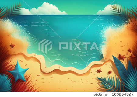 Summer sale banner, tropical sea beach with blue sky background. 100994937