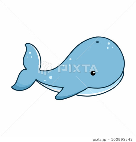 Cute whale on white background. Illustration for children. Cartoon. Sitker in doodle style. 100995545