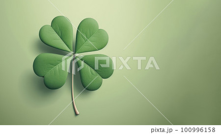 Cute clover leaf on pastel green background with copy space. 100996158