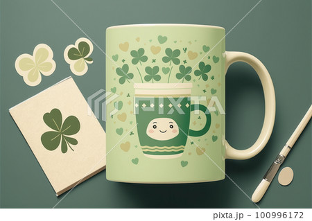 Cute illustration card wallpaper of saint Patrick's day design on pastel green background. Cute illustration card wallpaper of saint Patrick's day design on pastel green background. 100996172