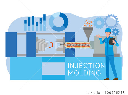 射出成形機と作業員 100996253