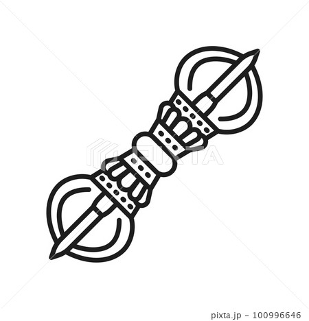 Buddhism religion icon, Buddha Vajra weapon of Buddhist ritual, vector symbol. Buddhism, Hinduism, Jainism and Tibetan Buddhist religious symbol of Vajra or Vajrayana weapon in Hindu worship 100996646