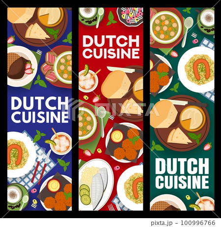 Dutch Cuisine Food Banners, Dishes And Meals Of...のイラスト素材 [100996766 ...