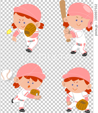 野球をする女の子のイラストセット 100997502