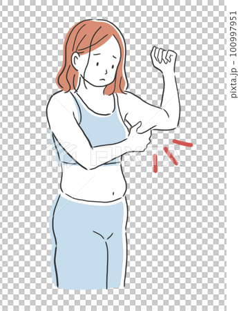 二の腕の太さを気にする女性のイラスト素材 二の腕の太さを気にする女性のイラスト素材 100997951
