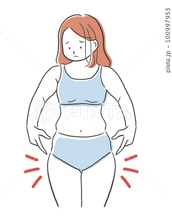 大転子と太い足が気になる女性のイラスト素材 100997953