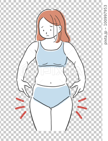 大転子と太い足が気になる女性のイラスト素材 100997953